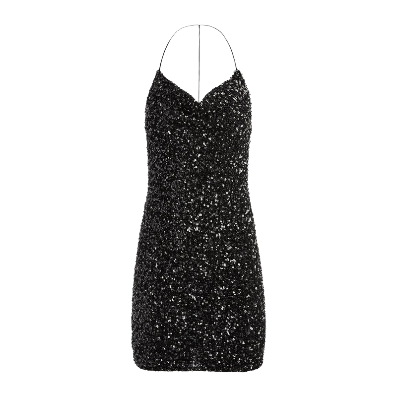Krystal Sequin Cowl Neck Mini Dress