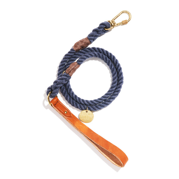 Up-Cycled Blue Jean Leash Standard Tan Leather Handle