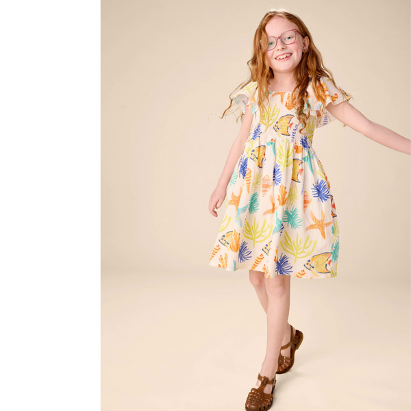 Flutter Sleeve Smocked Dress