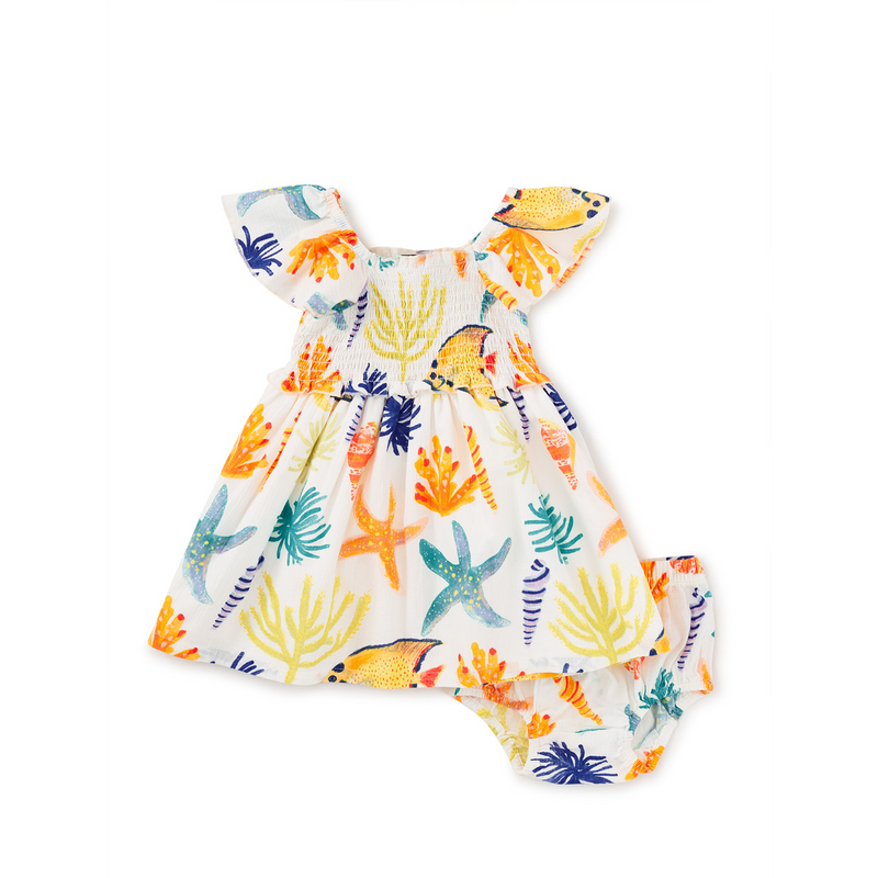 Flutter Sleeve Smocked Dress