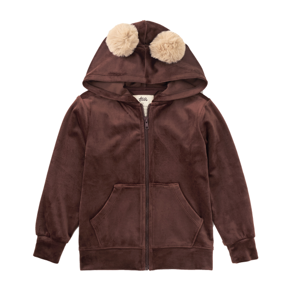 Pom Pom Ear Velour Hoodie