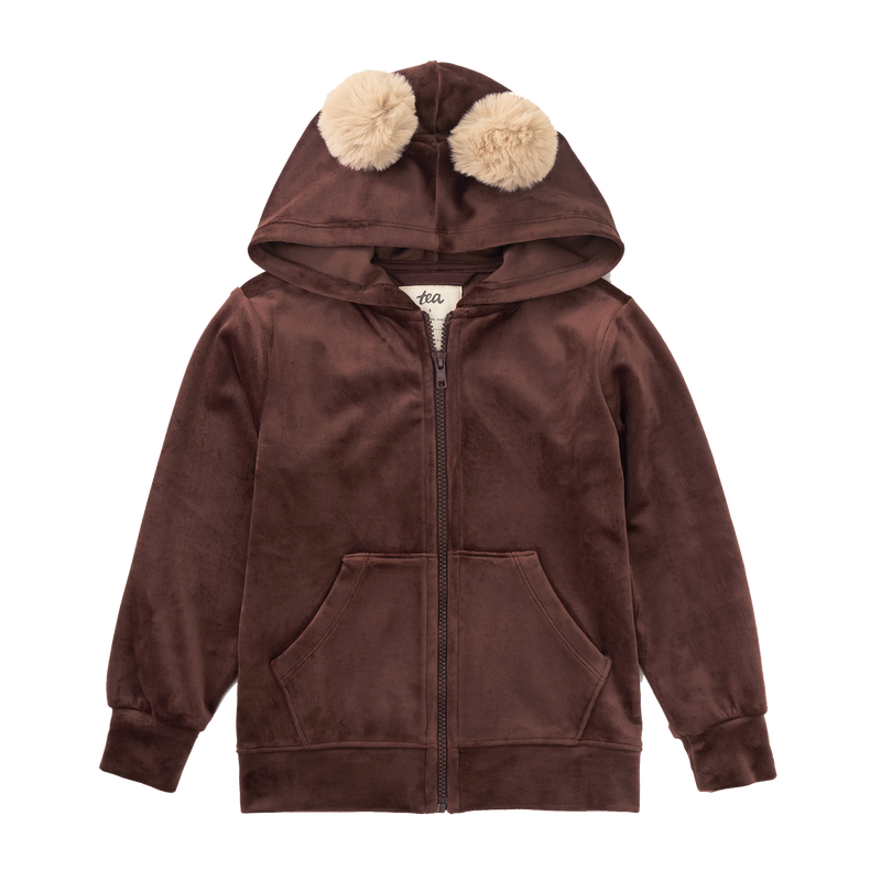 Pom Pom Ear Velour Hoodie