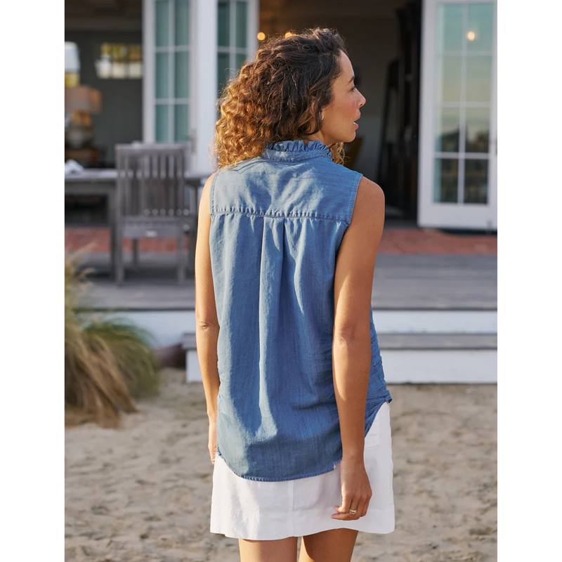 Fiona Ruffle, Ruffle Collar Sleeveless Button-Up Shirt