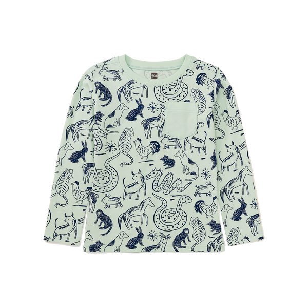 Long Sleeve Printed Pocket Tee