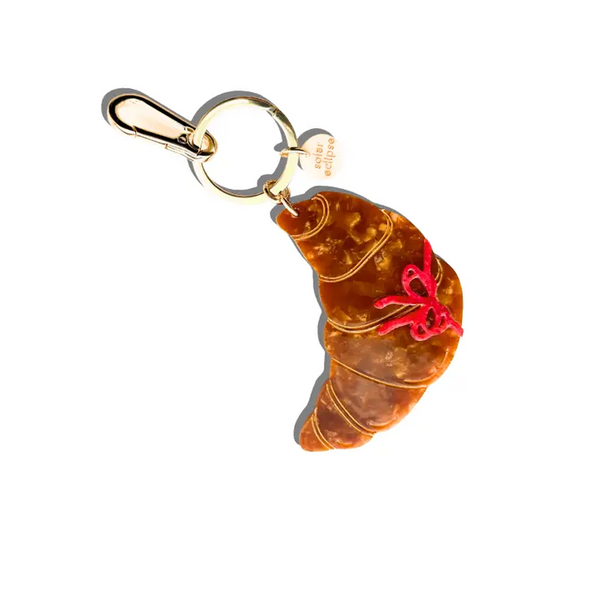 Hand-Painted Bow Croissant Bag Charm + Keychain