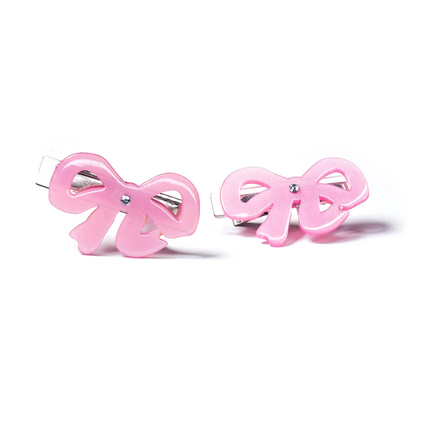 Bow Fancy Double Satin Pink Hair Clips