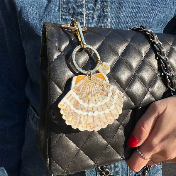 Hand-painted Seashell Bag Charm + Keychain | Eco-Friendly