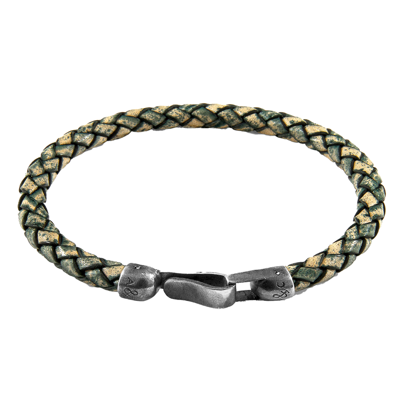 Petrol Green Silver & Braided Leather Bracelet