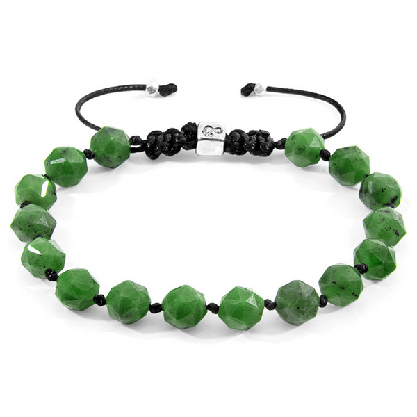 Green Jade Zebedee Silver and Stone Macrame Beaded Bracelet