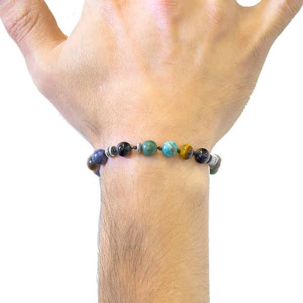 Multicolored Multi-Gem Agaya Silver and Stone Beaded Macrame Bracelet