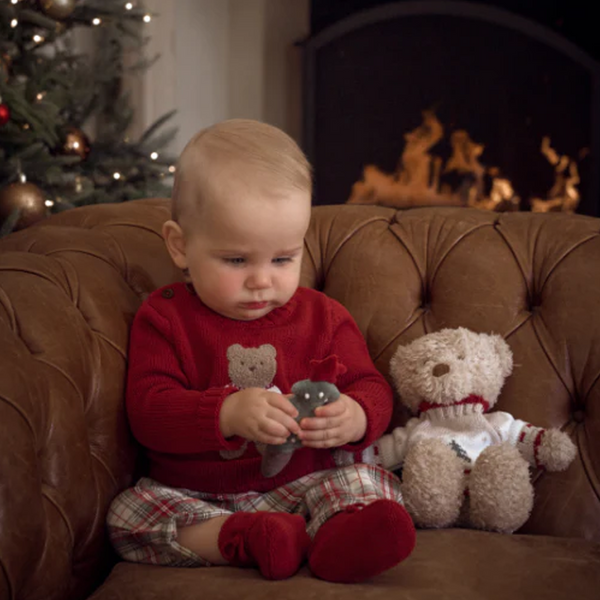 BEAR SWEATER + WINTER TARTAN PANT SET