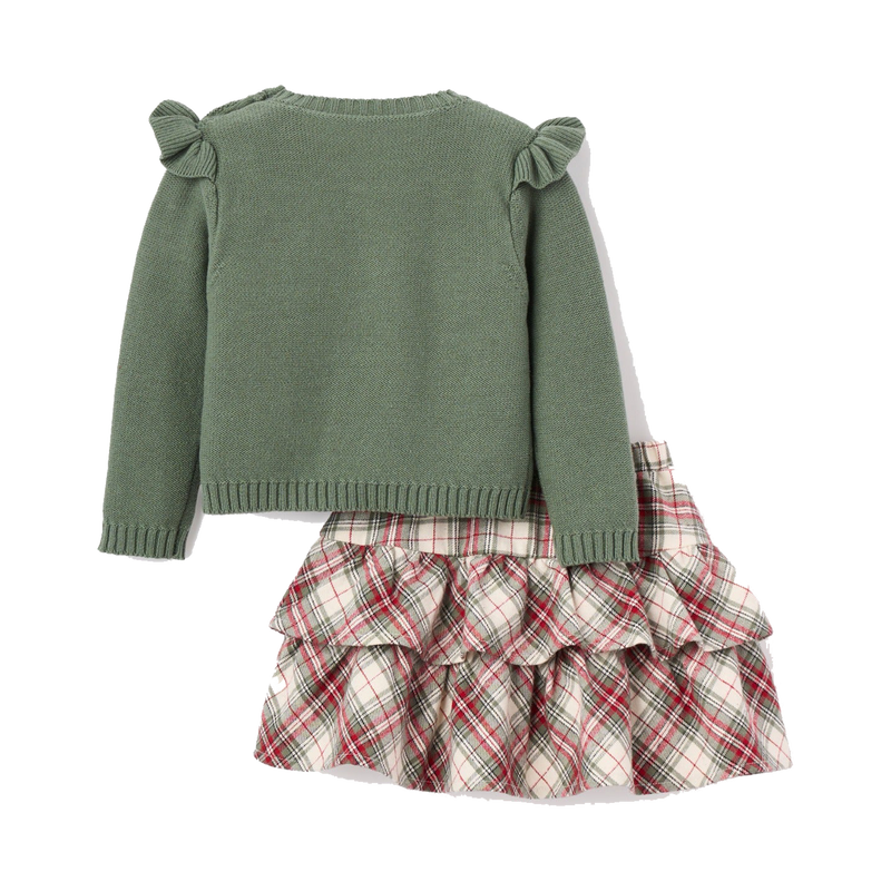 REINDEER SWEATER + WINTER TARTAN SKIRT SET