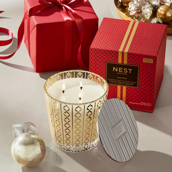 Holiday 3-Wick Candle with Silver Lid