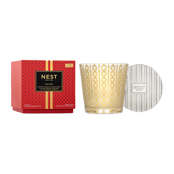 Holiday 3-Wick Candle with Silver Lid