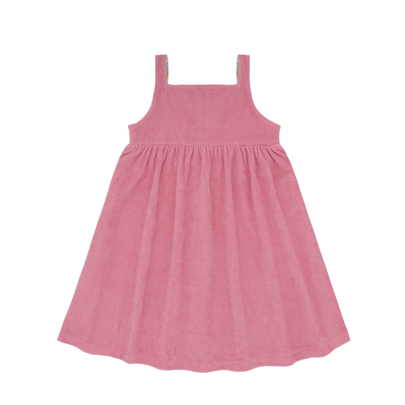 Girls Pink Sands French Terry Square Neck Button Up Dress