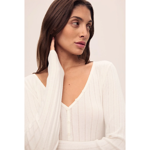 Pointelle V Neck Henley