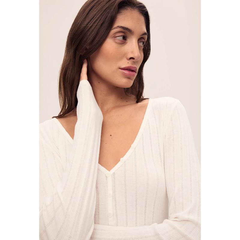 Pointelle V Neck Henley