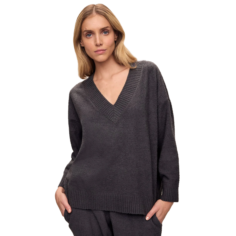 Recycled Boucle Boyfriend Oversized V-Neck Sweater – The