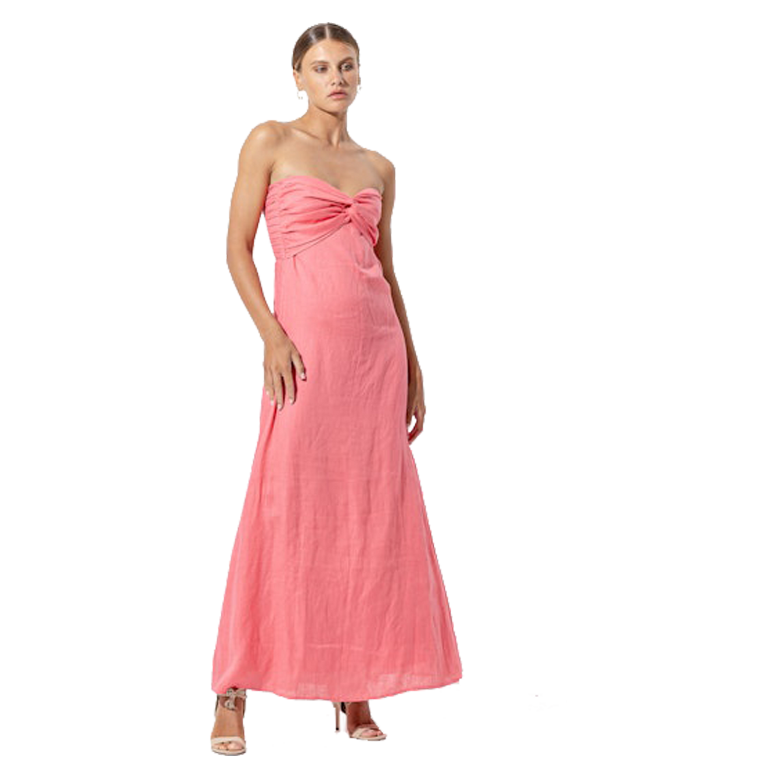 chinese dress ladies Melody Contrast Maxi Linen Dress in Cafe – Lusana main image 1