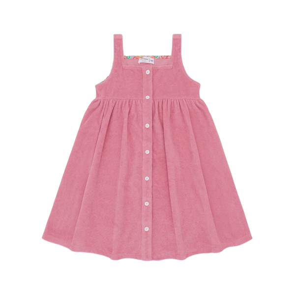 Girls Pink Sands French Terry Square Neck Button Up Dress
