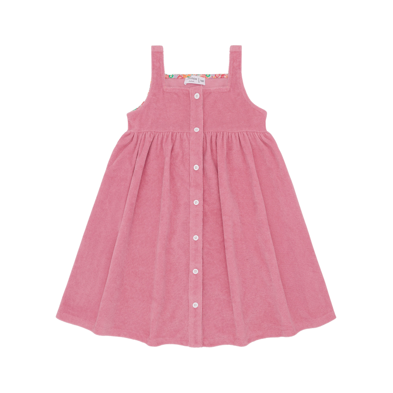 Girls Pink Sands French Terry Square Neck Button Up Dress