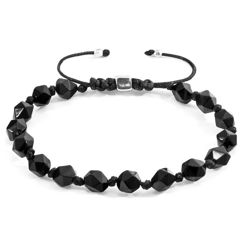 Black Agata Zebedee Silver & Stone Beaded Macrame Bracelet