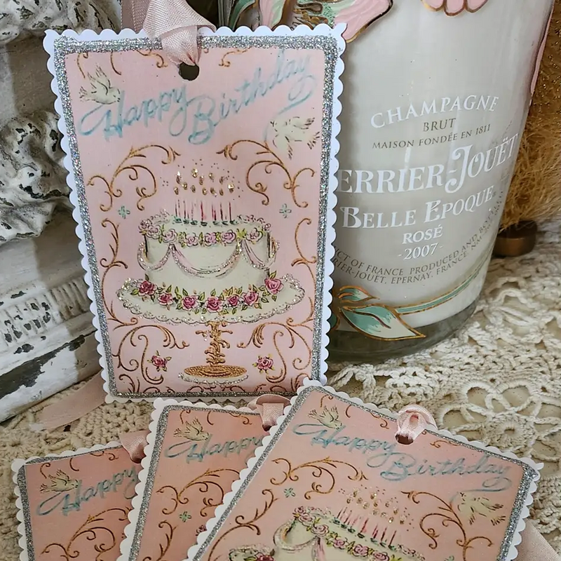 Gift Tag Happy Birthday Cake N Birds