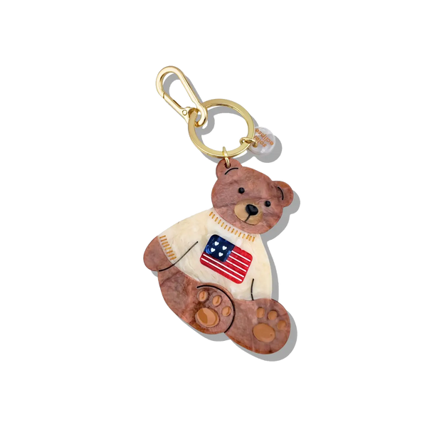 Hand-Painted Americana Teddy Bear Bag Charm + Keychain