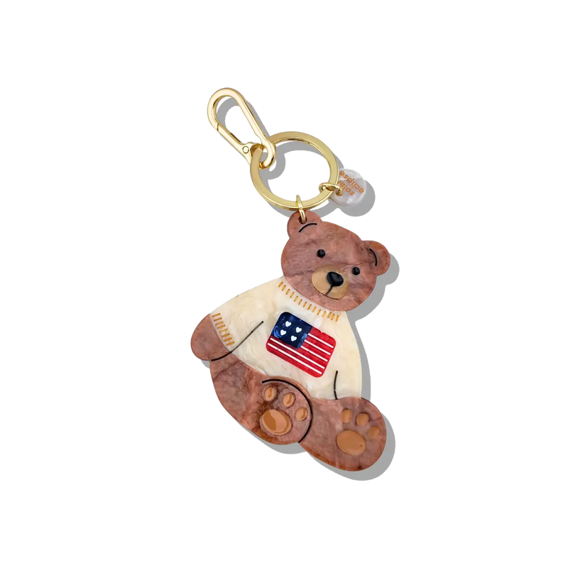 Hand-Painted Americana Teddy Bear Bag Charm + Keychain
