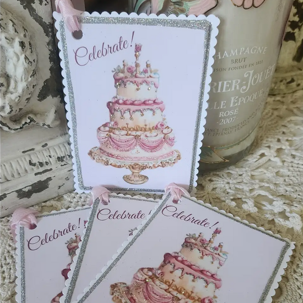 Gift Tag Ornate Cake Celebrate! Glitter