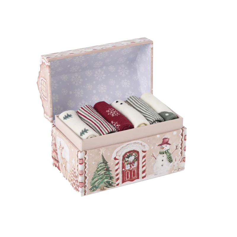 Christmas Cottage Socks In Gift Box - 6PK