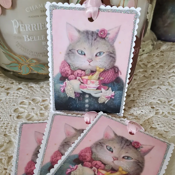 Gift Tag Cat N Teacup