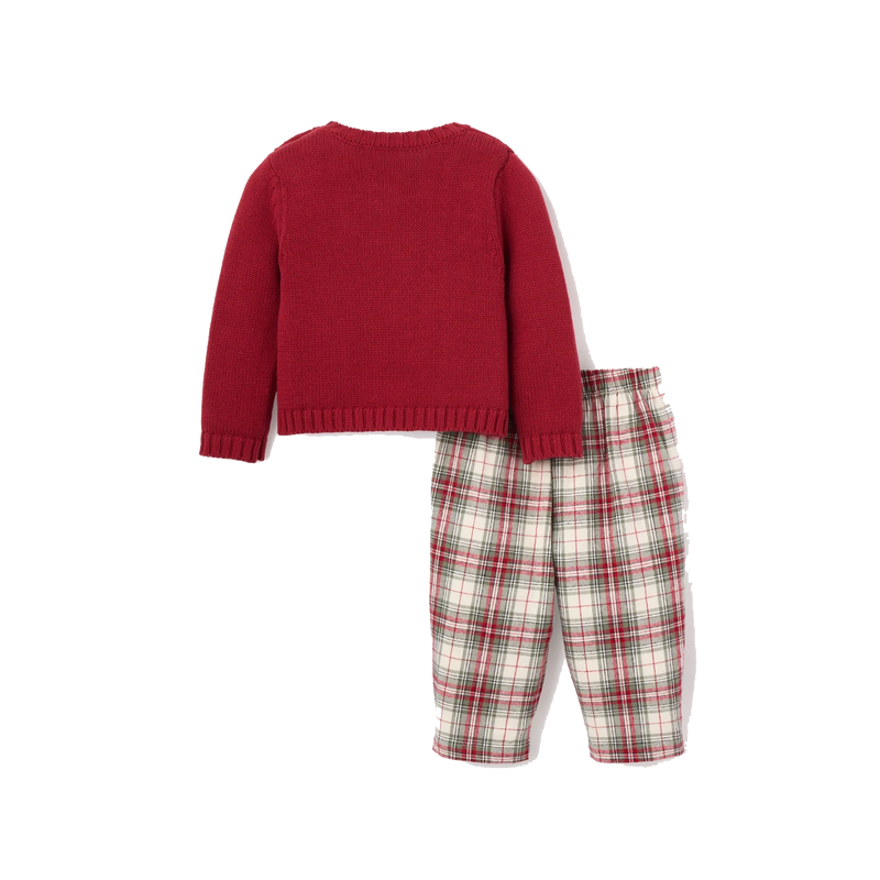 BEAR SWEATER + WINTER TARTAN PANT SET