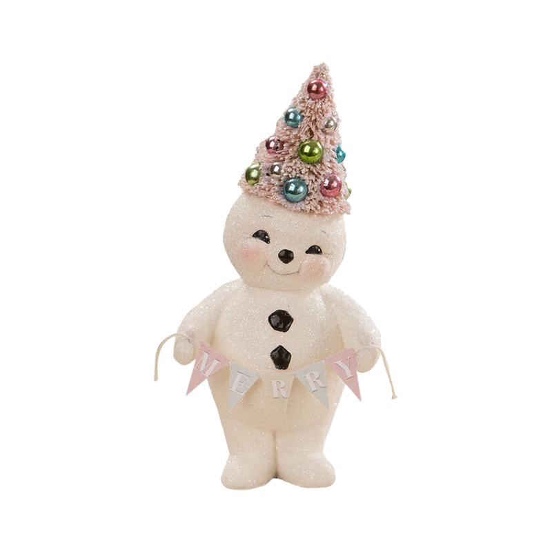 Pastel Merry Snowman With Tree