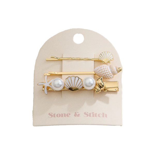 Coastal Pearl and Shell Hair Clip Set