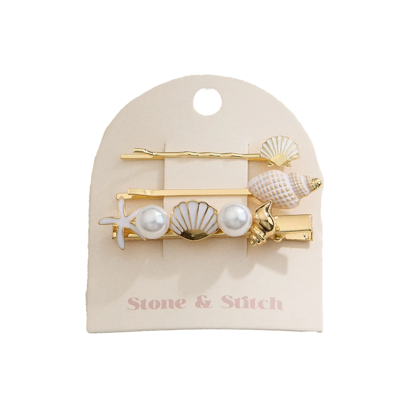 Coastal Pearl and Shell Hair Clip Set