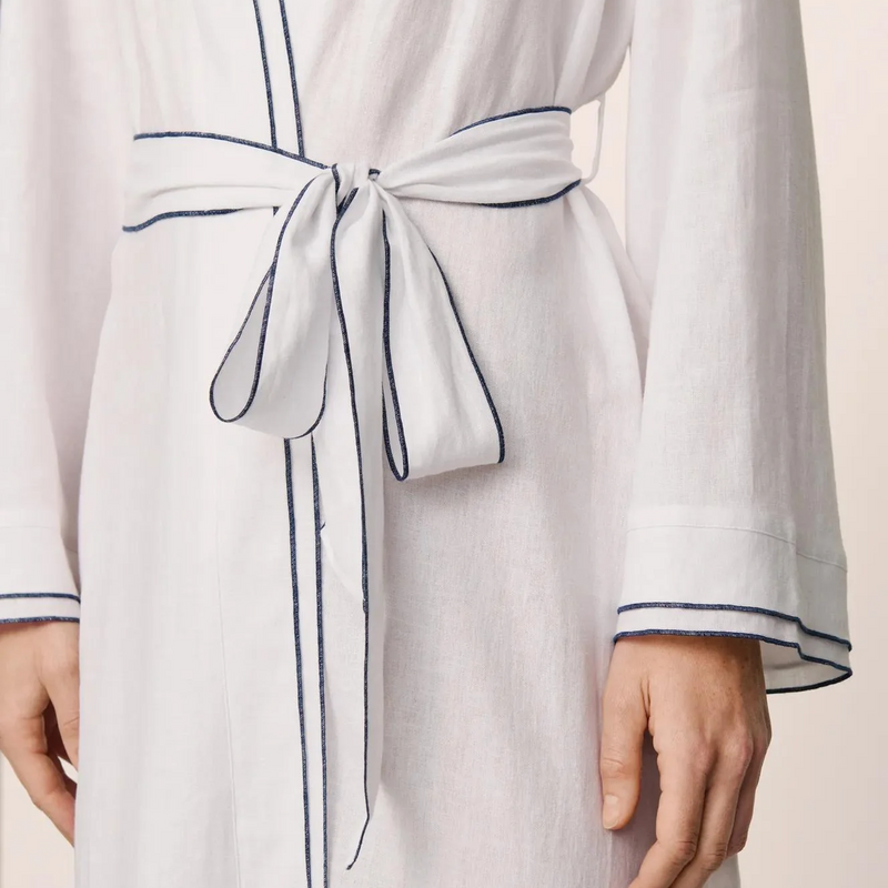 Linen Blend Long Sleeve Robe