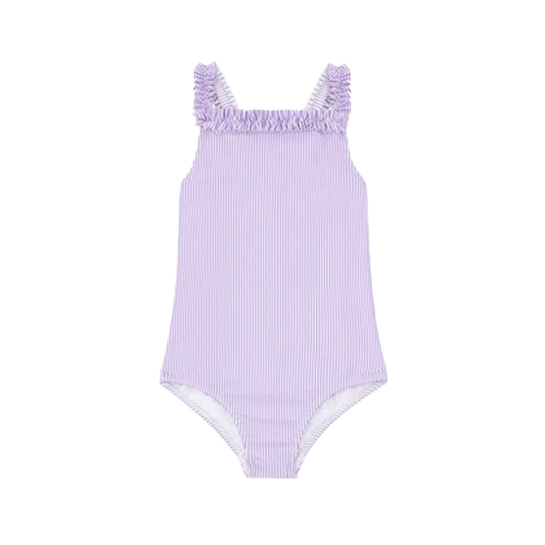 Girls Lavender Stripe Ruched Strap One Piece