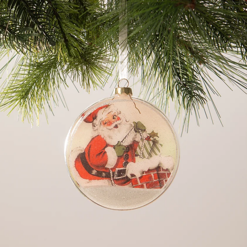 Santa Glass Disk Ornament