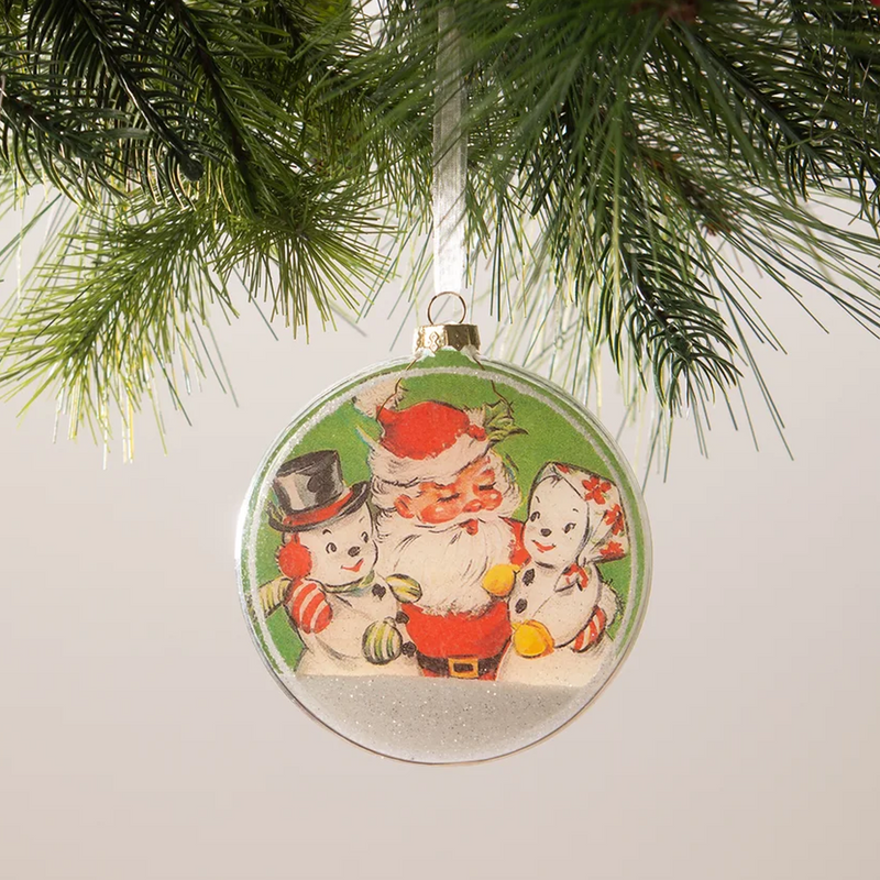 Santa with Snowmen Disk Ornament