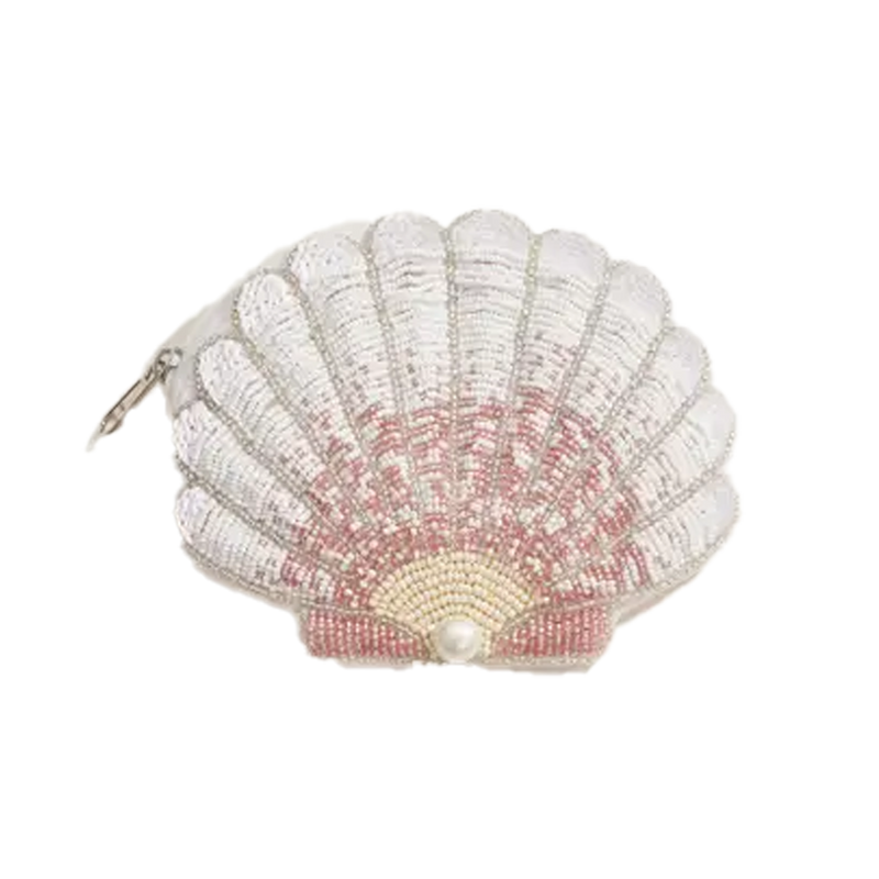 Beaded Shell Pouch with Pearl Accent