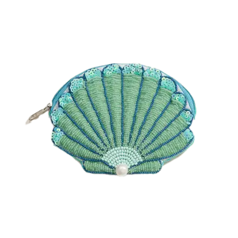 Beaded Shell Pouch with Pearl Accent