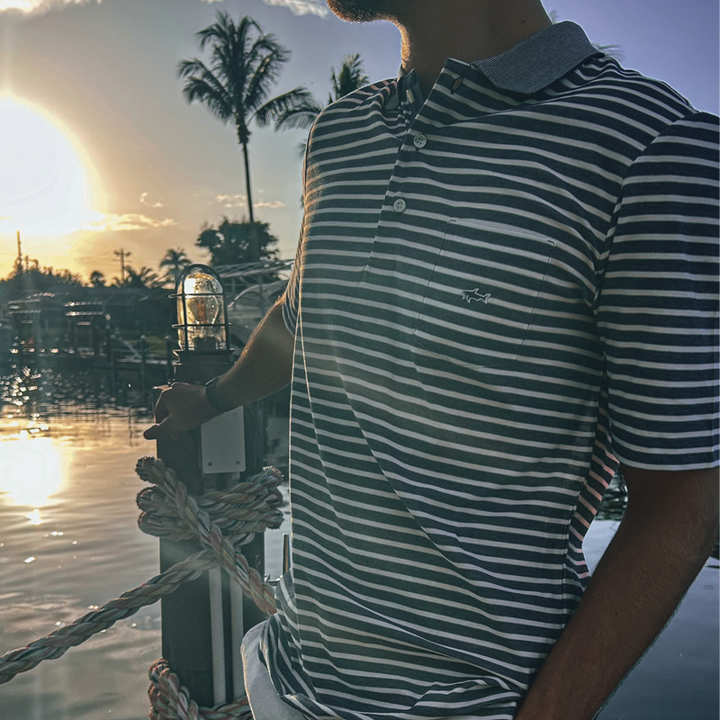 Knitted Polo Striped Navy & White