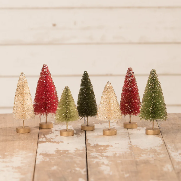 Traditional Mini Bottle Brush Trees in Box Set of 7