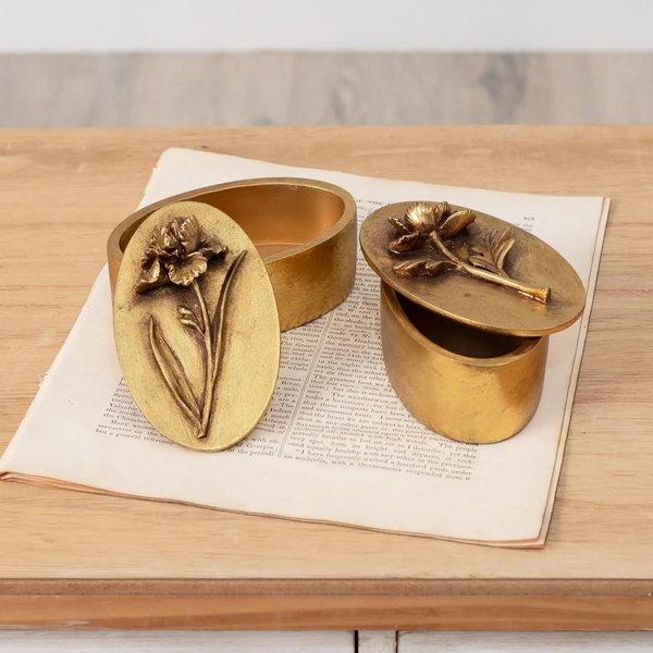Brass Tone Floral Trinket Box