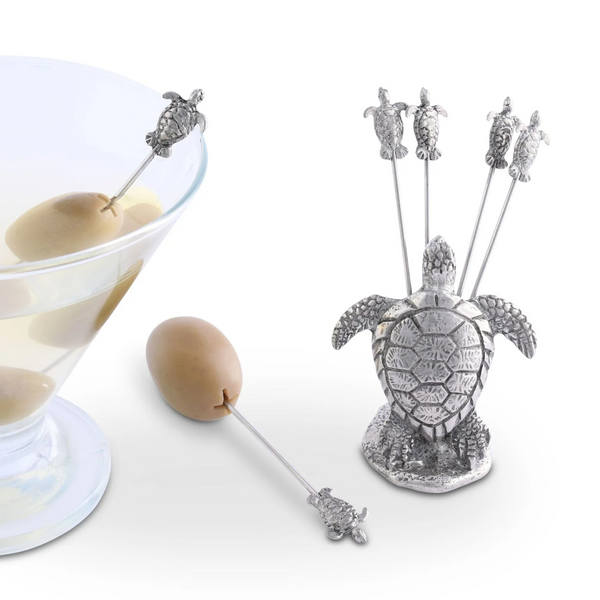 Pewter Sea Turtle Cheese Pick Set
