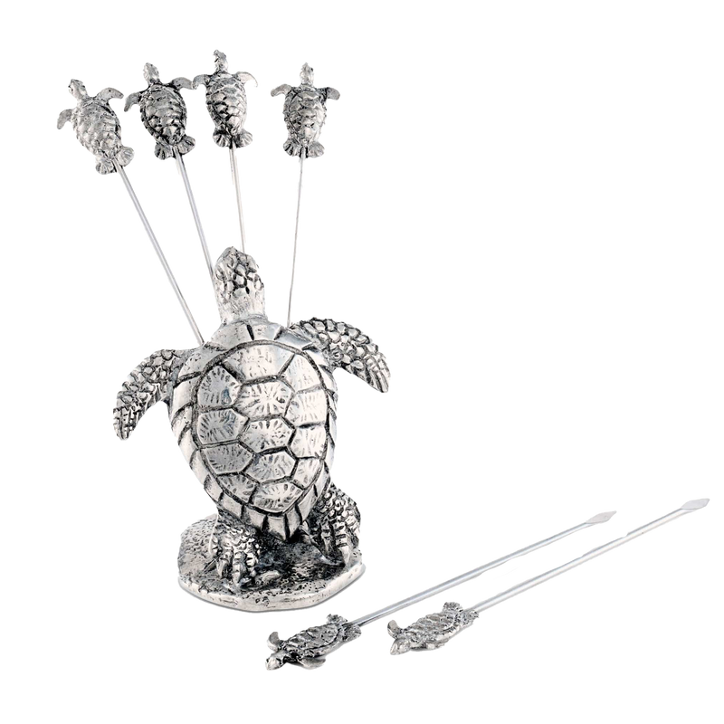 Pewter Sea Turtle Cheese Pick Set