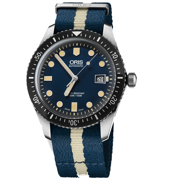 Oris Diver 65, Blue Dial, 42mm, Blue/Beige Textile Strap