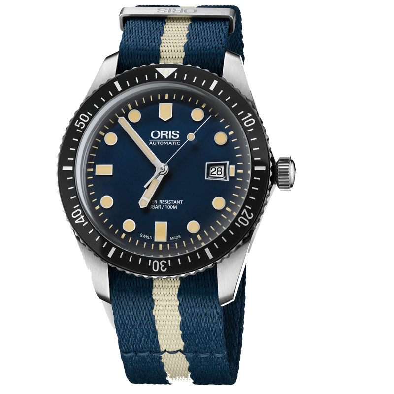 Oris Diver 65 Blue Dial 42mm Blue Beige Textile Strap The Gold Parrot