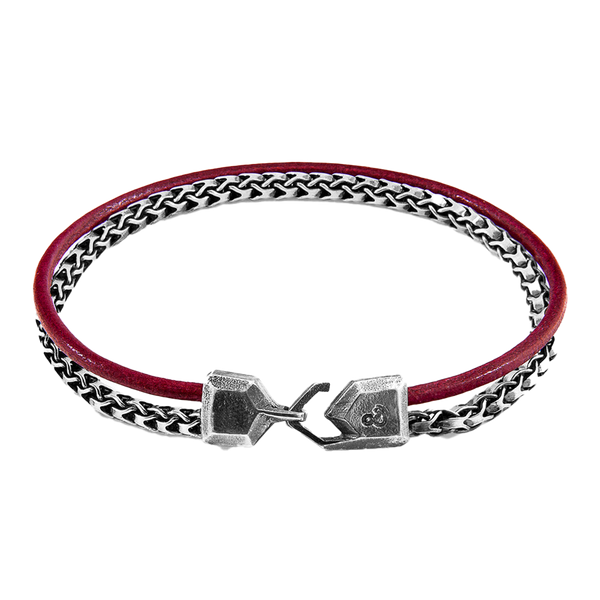 Bordeaux Red Bowspirit Mast Silver and Round Leather Bracelet